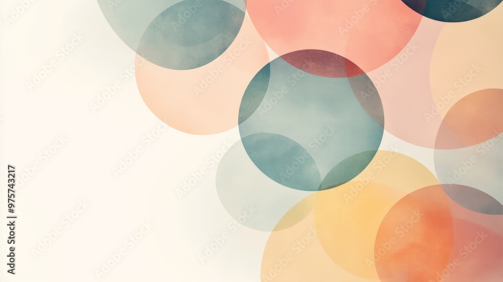Serene Geometric Circles Wallpaper in Pastel Tones on White Background