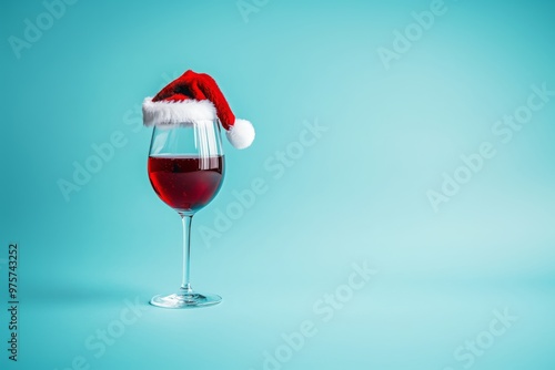 New year concept with wine glass with Santa Claus hat. Ai generative art