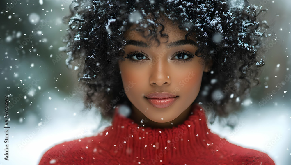 A young woman in a red sweater surrounded by snowflakes, exuding warmth and beauty in a winter wonderland. A young woman in a red sweater surrounded by snowflakes, exuding warmth and beauty in a winter wonderland.