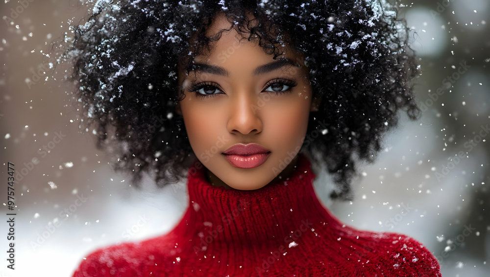 Stunning portrait of a young woman in a red sweater amidst falling snow, capturing the essence of winter beauty and warmth. Stunning portrait of a young woman in a red sweater amidst falling snow, capturing the essence of winter beauty and warmth.