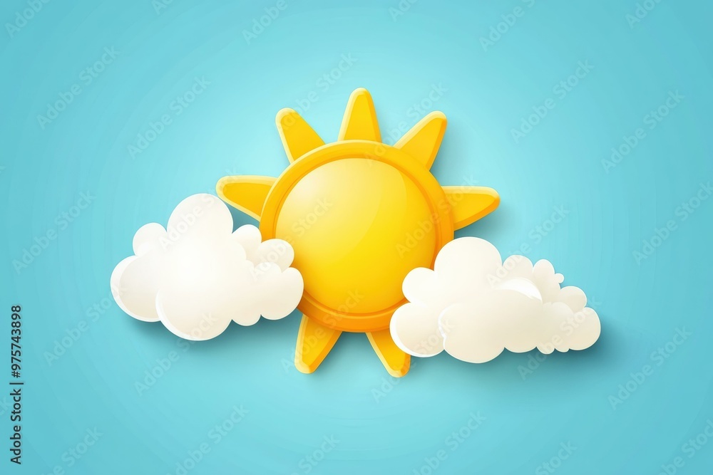 Sun and Cloud Icon: A bright and cheerful vector icon of a shining yellow sun related design. Sun and Cloud Icon: A bright and cheerful vector icon of a shining yellow sun related design.