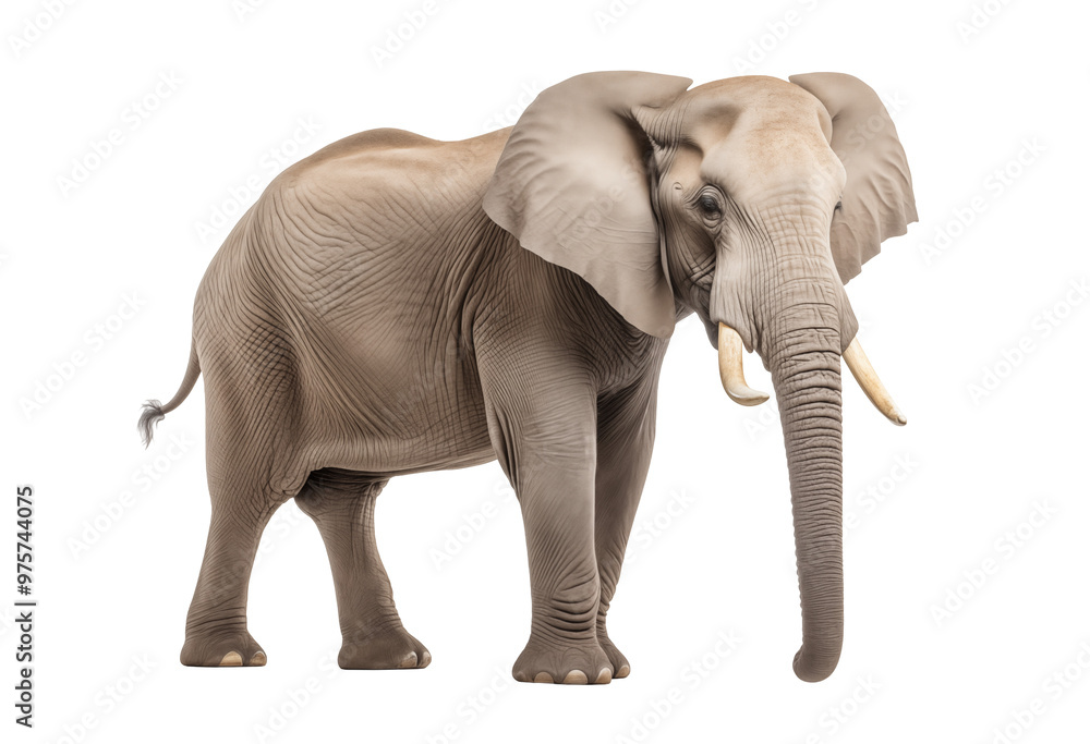 Fototapeta premium African Elephant Standing On Transparent Background With Tusks