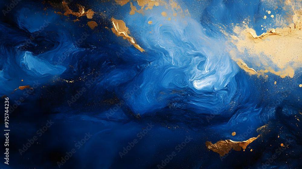 Abstract dark blue and gold painting on canvas background, Abstract dark blue and gold painting on canvas background,
