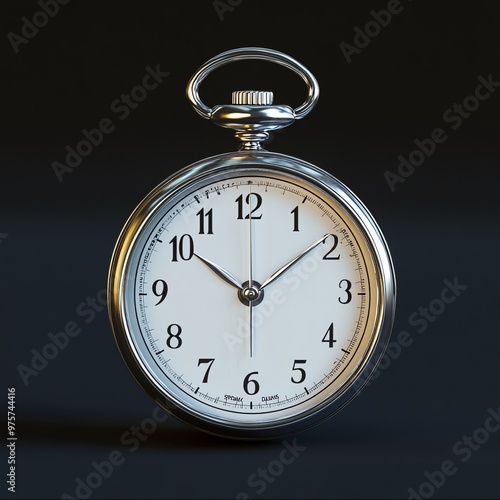 Classic silver pocket watch on a black background, hands point at 12 o'clock.