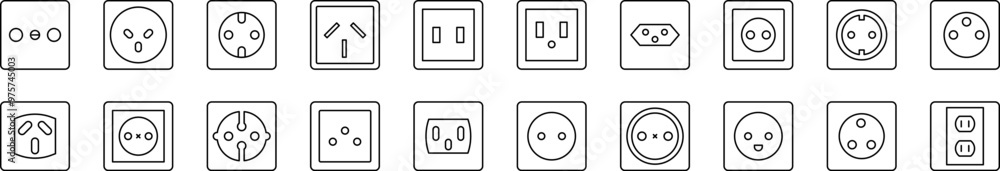 Simple Linear Icon of Outlet. Editable Stroke. Minimalistic Linear Pictogram for Design of Cards, Apps, Banners, Posts Simple Linear Icon of Outlet. Editable Stroke. Minimalistic Linear Pictogram for Design of Cards, Apps, Banners, Posts