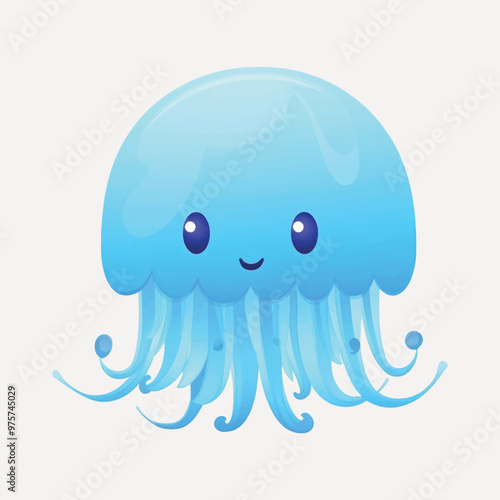 Cute blue cartoon jellyfish