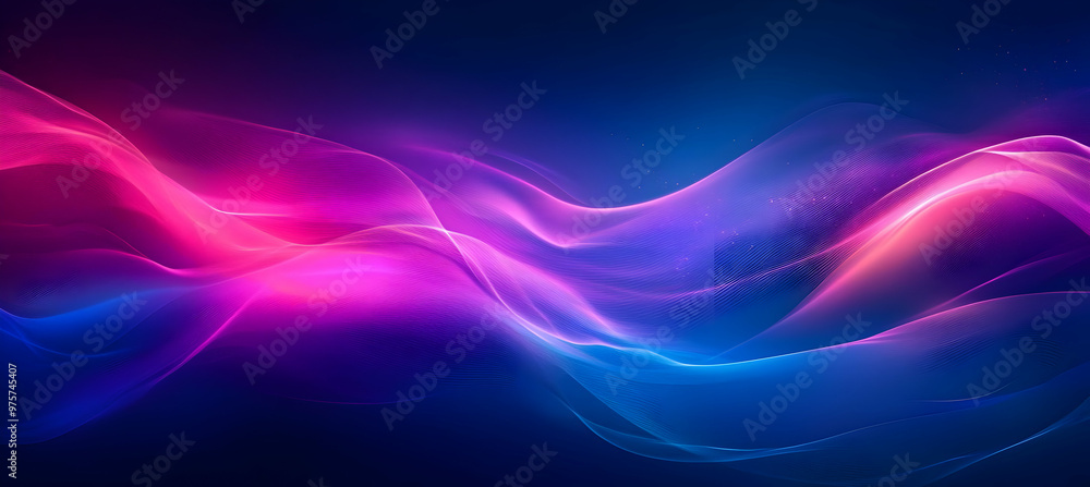 Obraz premium Vibrant abstract waves of pink and blue light flow harmoniously against a dark background, creating a captivating visual experience.