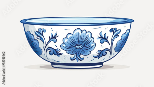 Elegant blue floral ceramic bowl