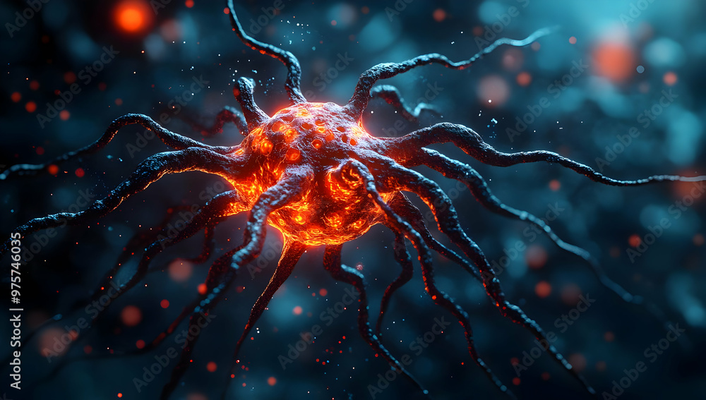 A vibrant and detailed depiction of a cellular organism illuminated in a mysterious atmosphere, showcasing its intricate structure. A vibrant and detailed depiction of a cellular organism illuminated in a mysterious atmosphere, showcasing its intricate structure.
