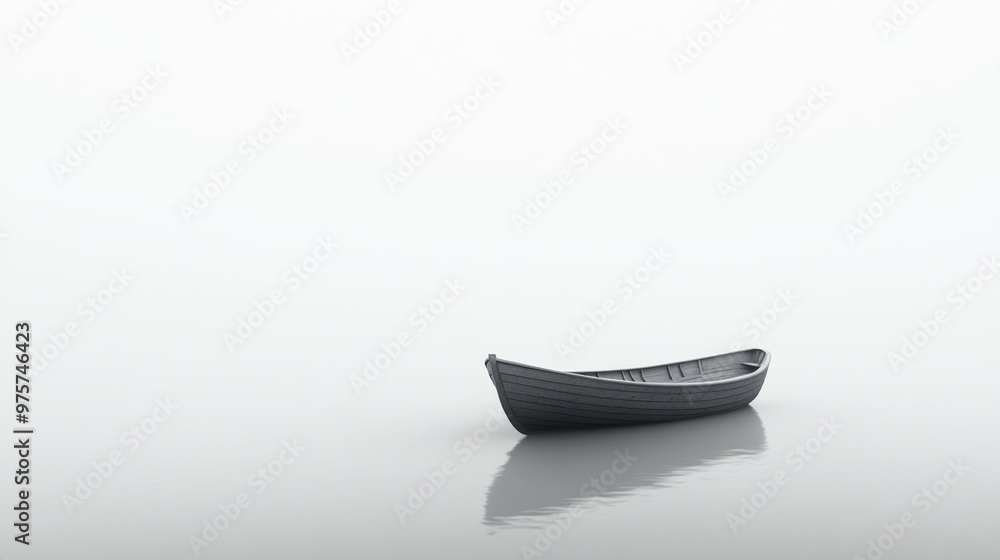 Serene Minimalist Wallpaper with Tiny Boat on Vast White Background