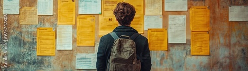 Unemployed Young Person Facing an Empty Job Board in a Challenging Economy