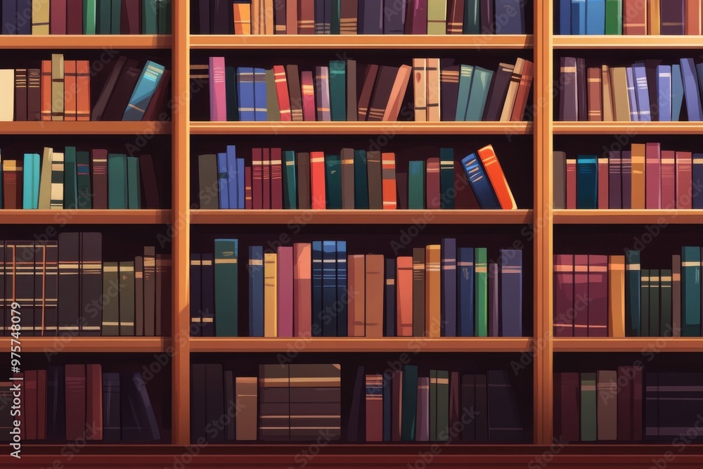 Depiction of library shelves featuring blank areas for text and design additions Depiction of library shelves featuring blank areas for text and design additions