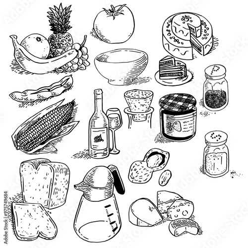 Food and cooking - vector illustration set