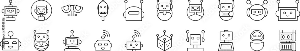 Set of Line Icons of Robot. Editable Stroke. Minimalistic Linear Pictogram for Design of Cards, Apps, Banners, Posts Set of Line Icons of Robot. Editable Stroke. Minimalistic Linear Pictogram for Design of Cards, Apps, Banners, Posts