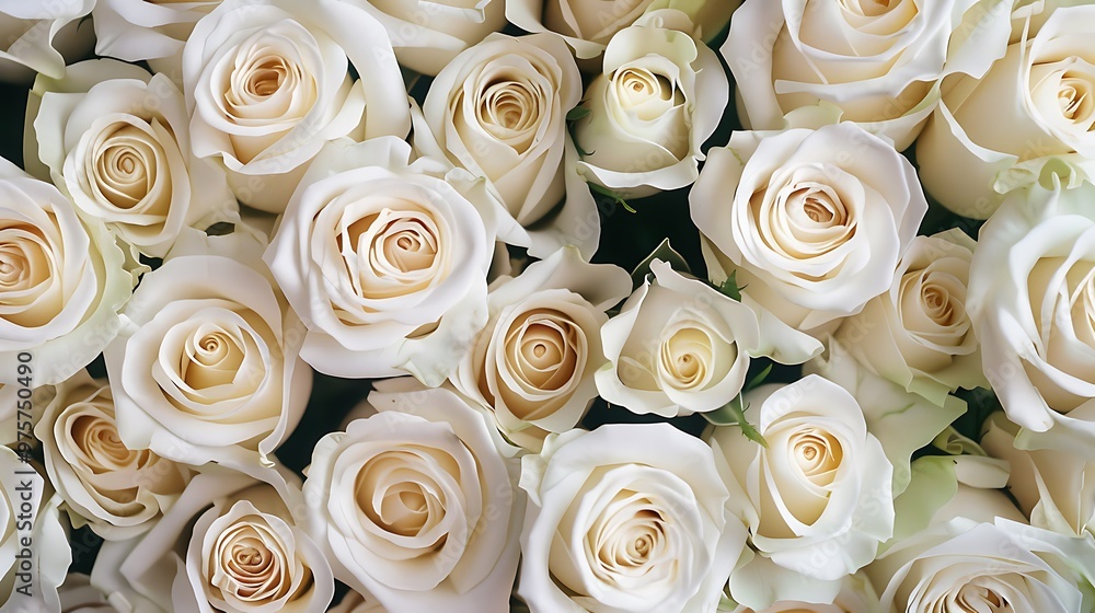 Overhead shot of a bouquet of white roses background. Close up Overhead shot of a bouquet of white roses background. Close up
