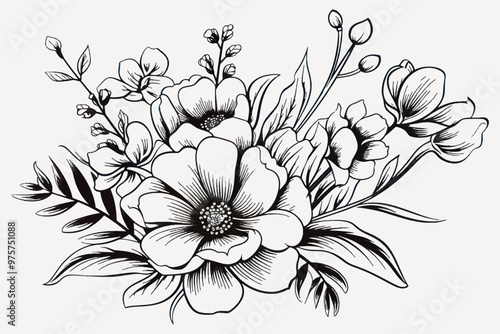 Elegant black-and-white floral illustration