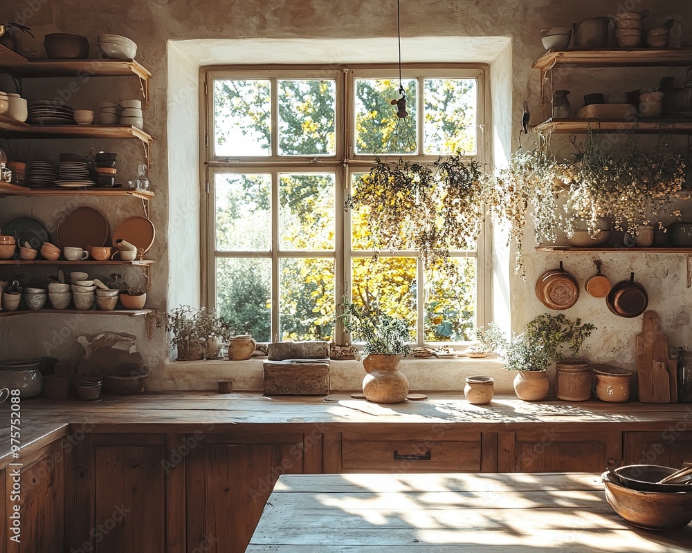 A kitchen with a window that lets in sunlight A kitchen with a window that lets in sunlight