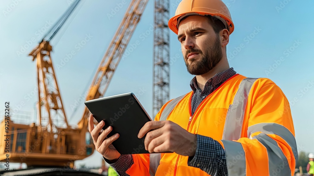 Young construction engineer using a tablet Young construction engineer using a tablet