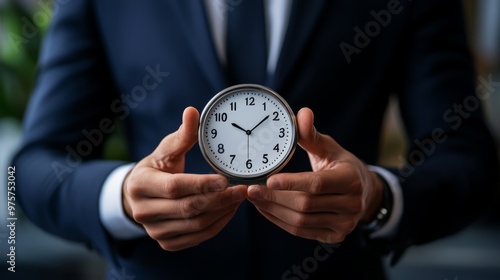 Businessman Holding a Clock Time Management Concept