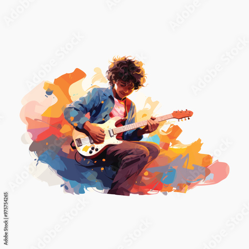 Colorful guitarist playing electric guitar