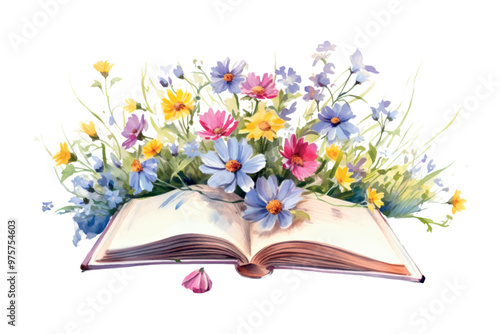 Open book with blooming flowers