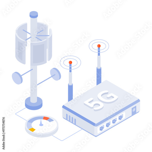 An isometric style icon of 5g technology 