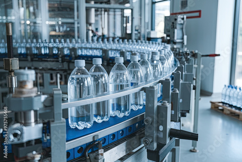 Abfüllanlage für Plastik-Wasserflaschen in einer Produktionslinie, Filling system for plastic water bottles in a production line photo