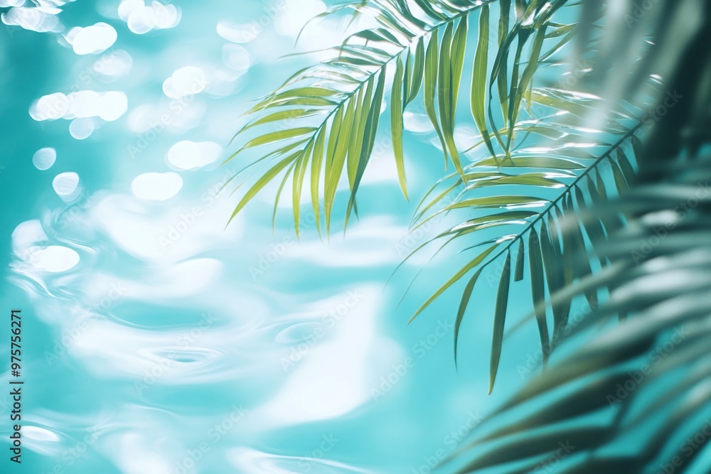 Serene palm leaves over tranquil turquoise water in a sunlit tropical paradise during midday Serene palm leaves over tranquil turquoise water in a sunlit tropical paradise during midday