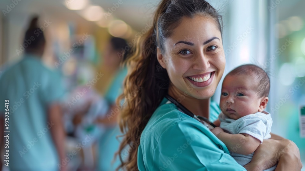 A woman is holding a baby and smiling A woman is holding a baby and smiling