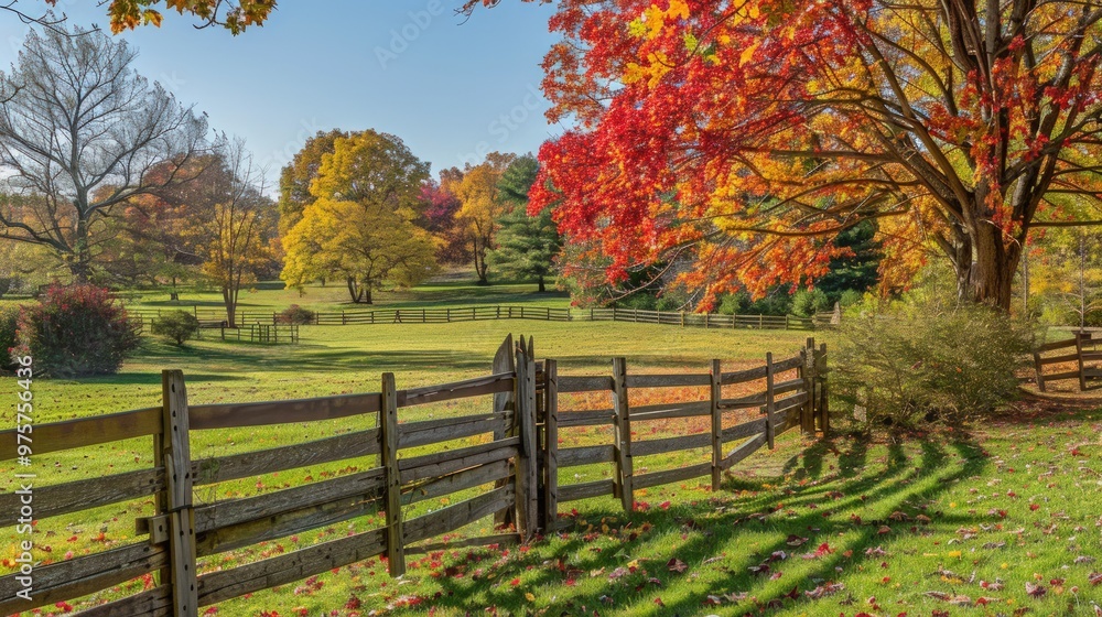 Autumnal Landscape with a Wooden Fence Autumnal Landscape with a Wooden Fence