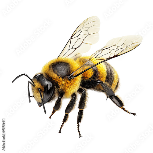 A detailed close-up image of a bee isolated white background photo