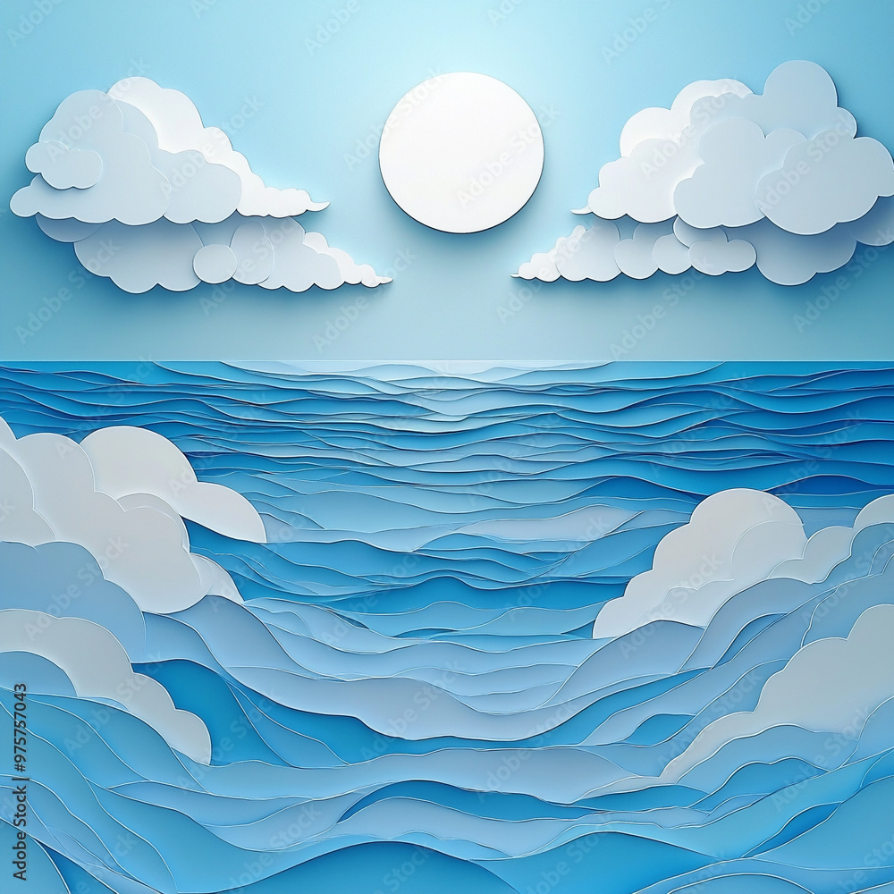 ペーパークラフトの太陽と海のアート ペーパークラフトの太陽と海のアート