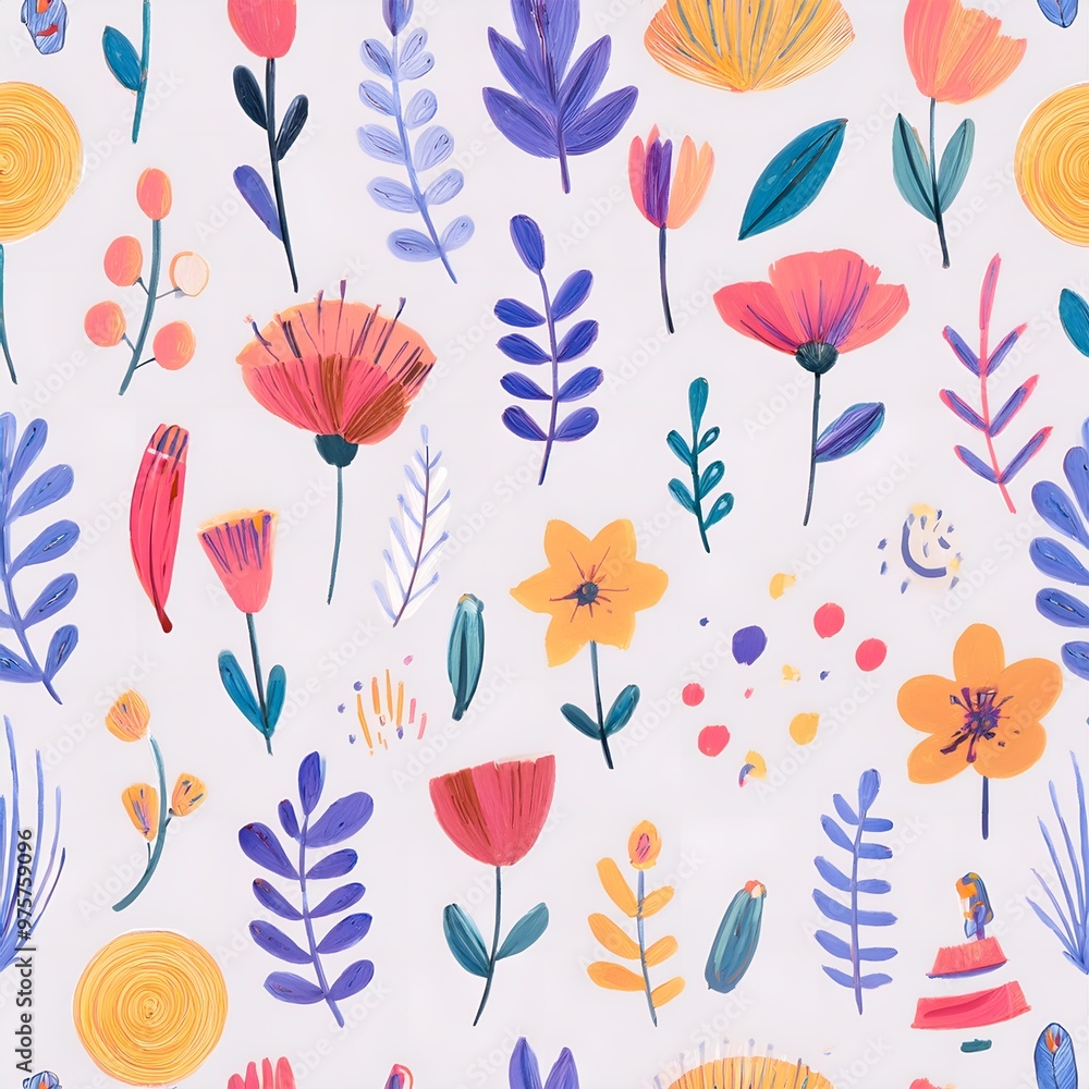seamless pattern with drawing watercolor flowers on white background seamless pattern with drawing watercolor flowers on white background