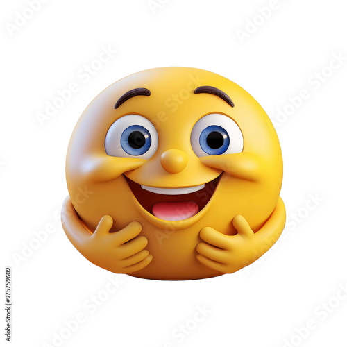 Care emoji yellow face emoticon showing care, support, and presence on white background. With a little blur in the image