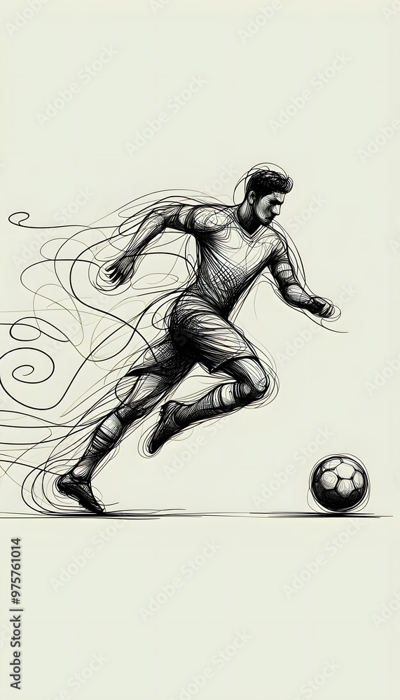 Fototapeta premium Sketch of a football player in motion 