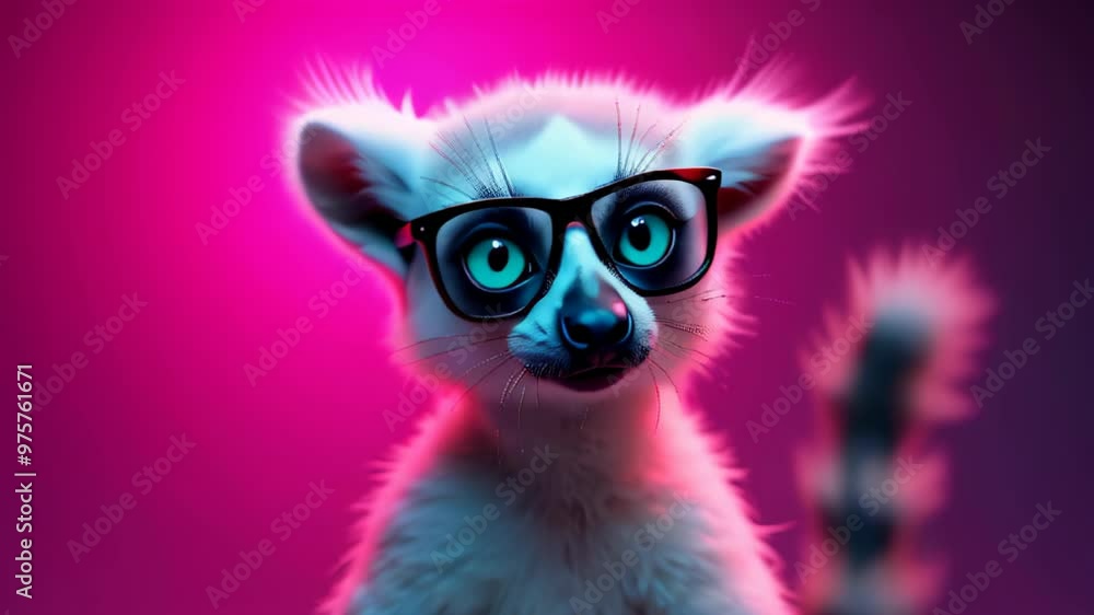 Cute lemur with glasses on a pink background Cute lemur with glasses on a pink background