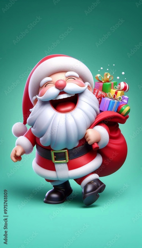 3D lachender Weihnachtsmann mit vielen Weihnachtsgeschenken 3D lachender Weihnachtsmann mit vielen Weihnachtsgeschenken