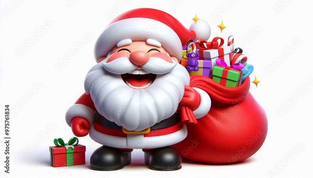 3D lachender Weihnachtsmann mit vielen Weihnachtsgeschenken 3D lachender Weihnachtsmann mit vielen Weihnachtsgeschenken