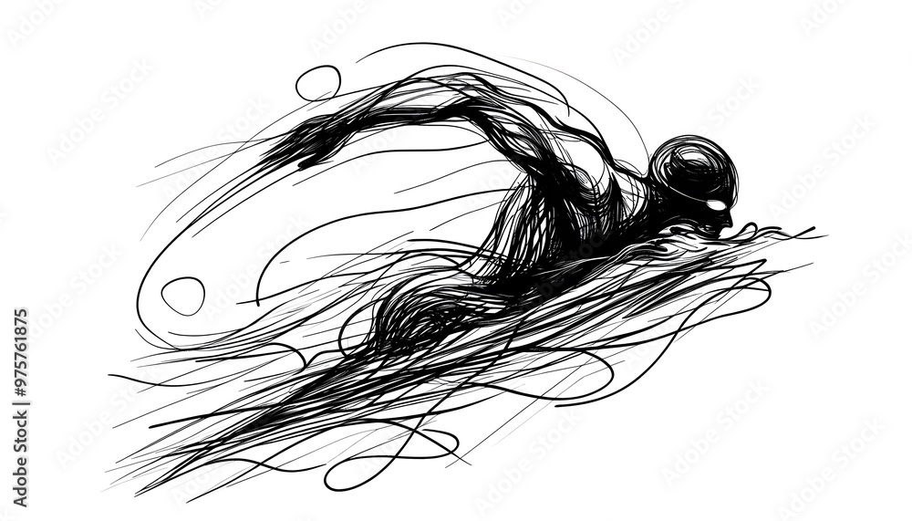 Sketch of a swimmer in action Sketch of a swimmer in action