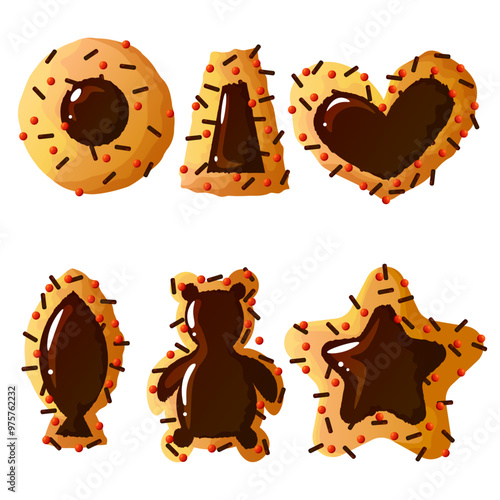 a set of delicious cookies with chocolate filling and chocolate sprinkles of different shapes2