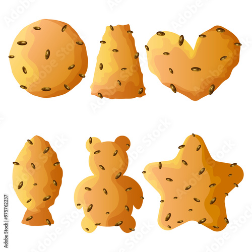 a set of delicious cookies with chocolate in different shapes