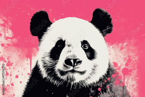 Artistic panda with pink background
