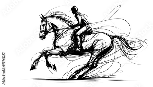 Sketch of a rider on horseback in motion photo