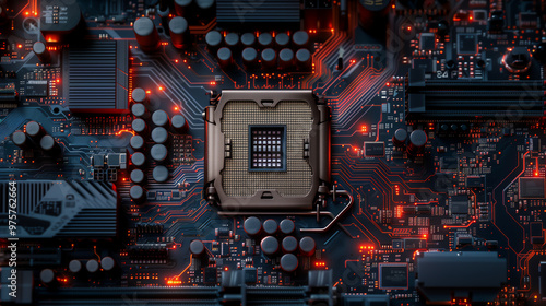 top view of mainboard cpu processor computer background