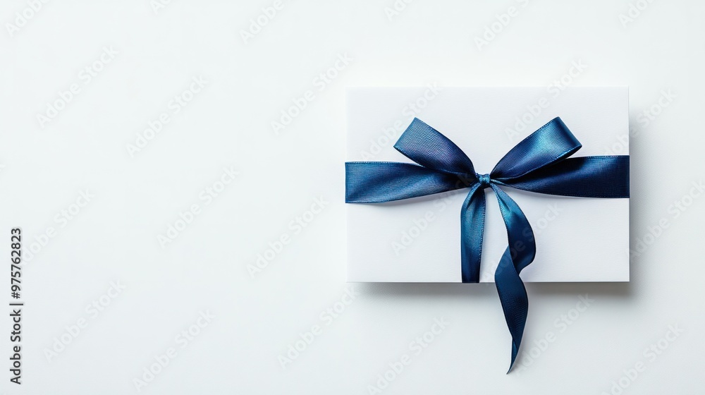 A clean, simple voucher with a blue ribbon and placeholder for logo, isolated on a white background A clean, simple voucher with a blue ribbon and placeholder for logo, isolated on a white background