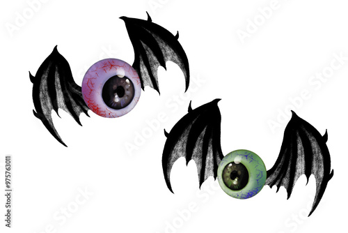 Fotografie eyeball bat  wings halloween ghost  fly Hand drawn illustration on a transparent