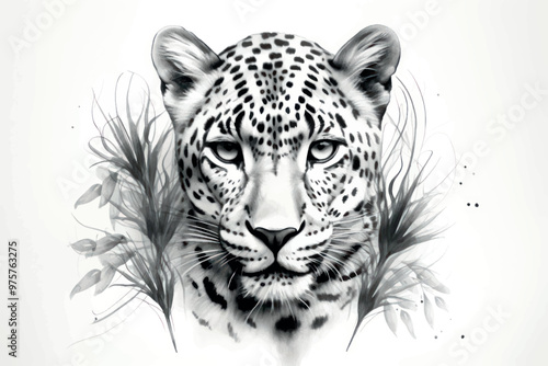 Leopard illustration with floral elements