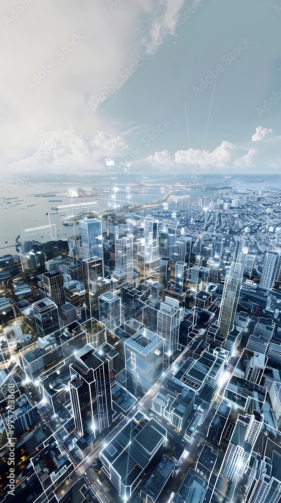 Fototapeta premium Futuristic Digital City Planning with Simulated Virtual Skyline for Urban Development