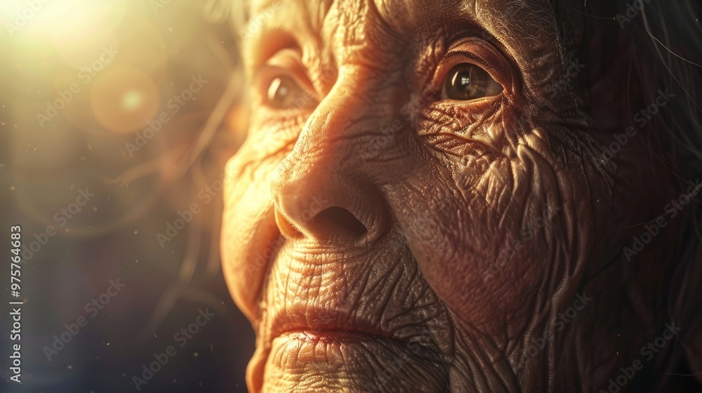 A woman with wrinkles on her face is looking at the camera A woman with wrinkles on her face is looking at the camera