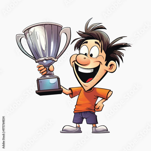 Cartoon boy holding trophy